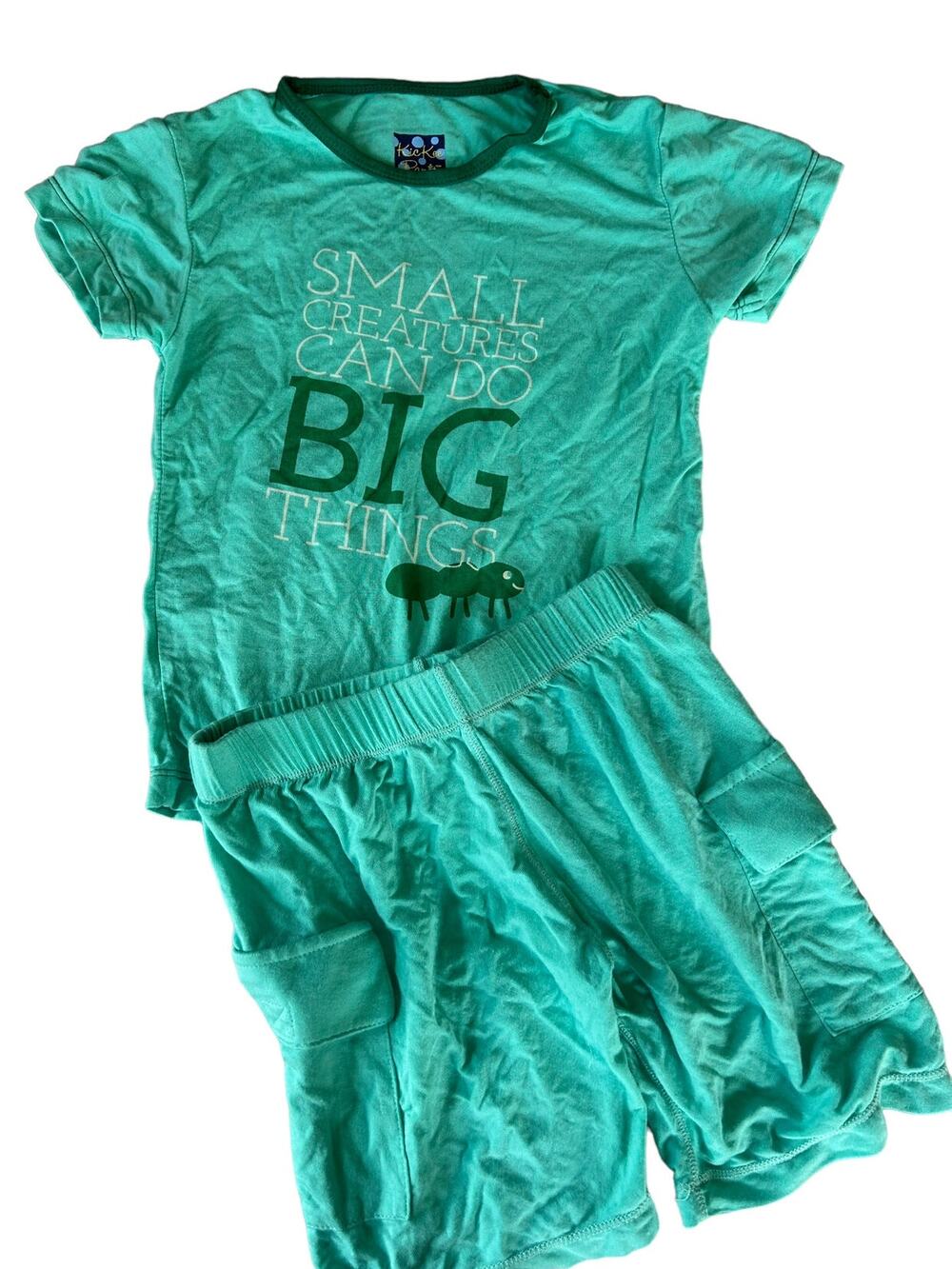 Kickee Pants Green Caterpillar Shirt And Cargo Shorts size 3t